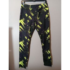 kyodan Women Black Multicolor Geometric‎ Pattern Athletic leggings Size  large